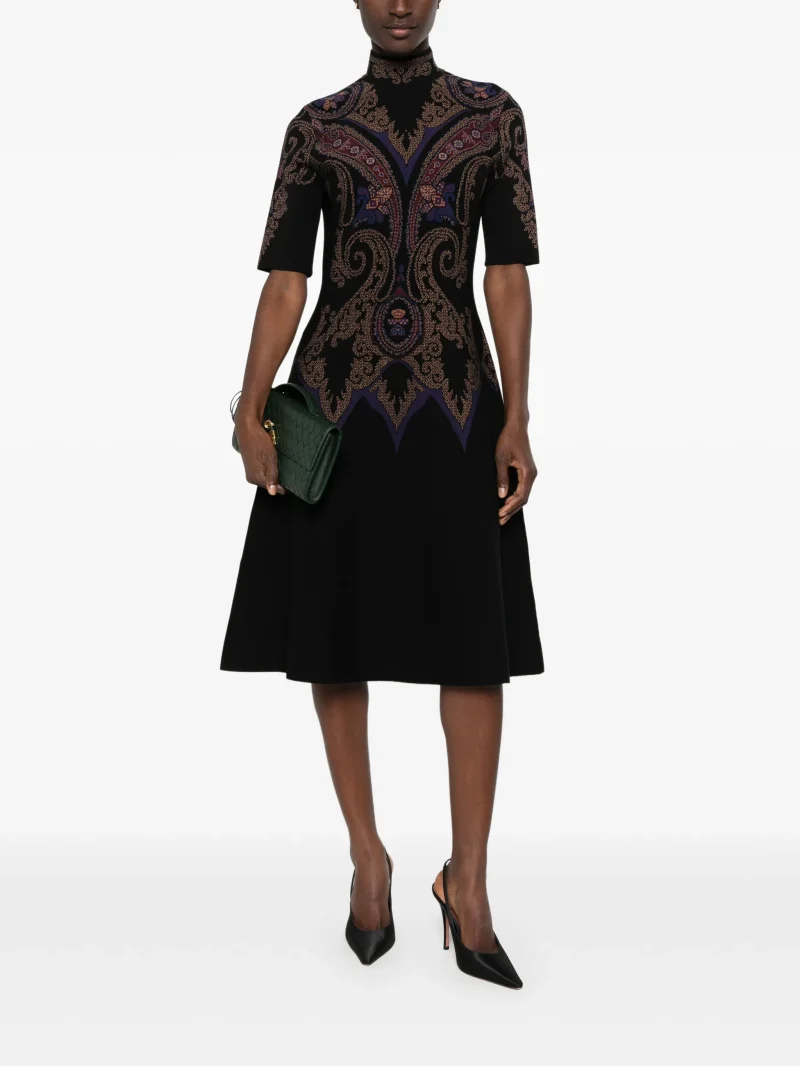 Alternative view of Rochie midi ETRO paisley-pattern mock-neck multicolor
