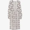 Rochie midi Eleventy horsebit-print pleated bej