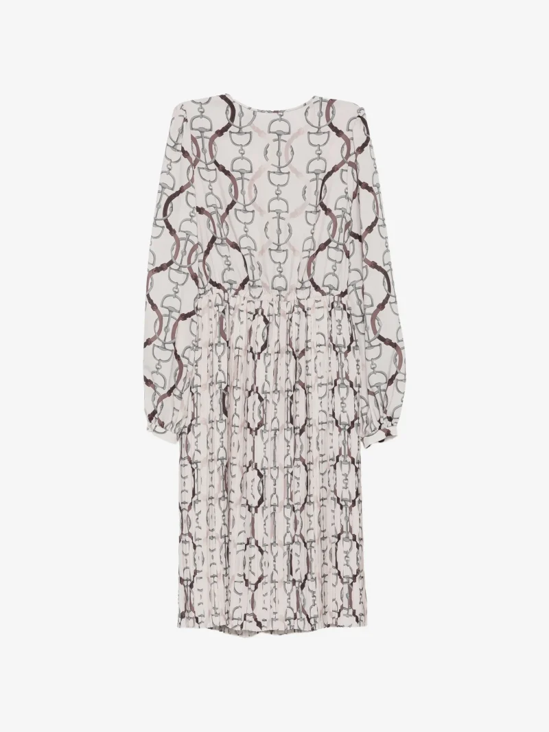 Rochie midi Eleventy horsebit-print pleated bej