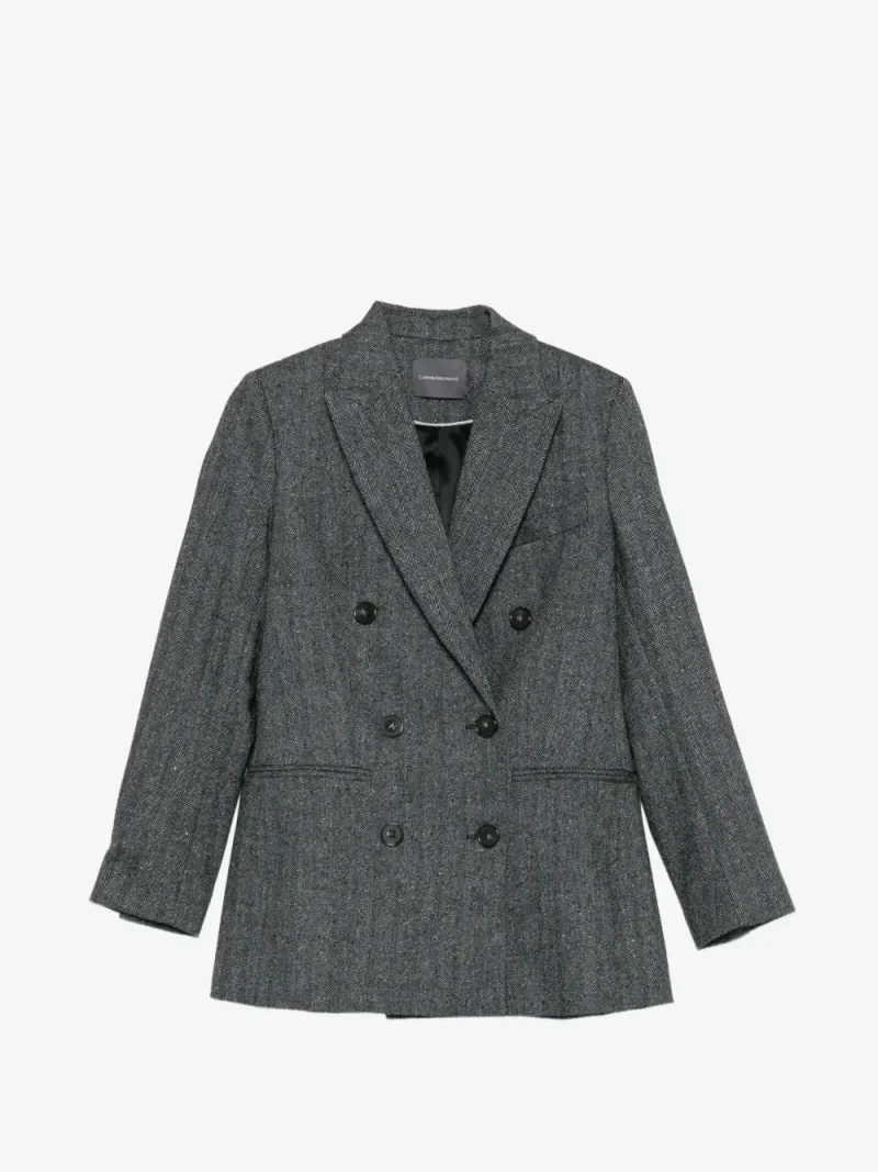 Sacou Lorena Antoniazzi herringbone double-breasted gri