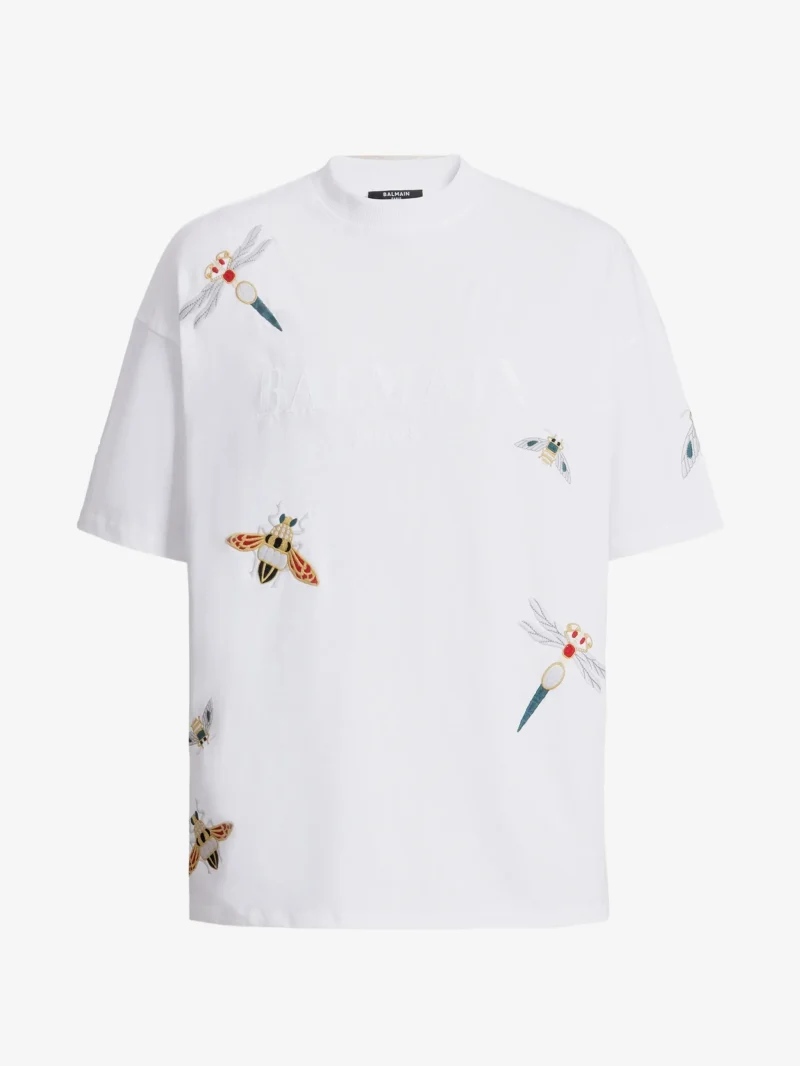Tricou Balmain embroidered Balmain Insect alb