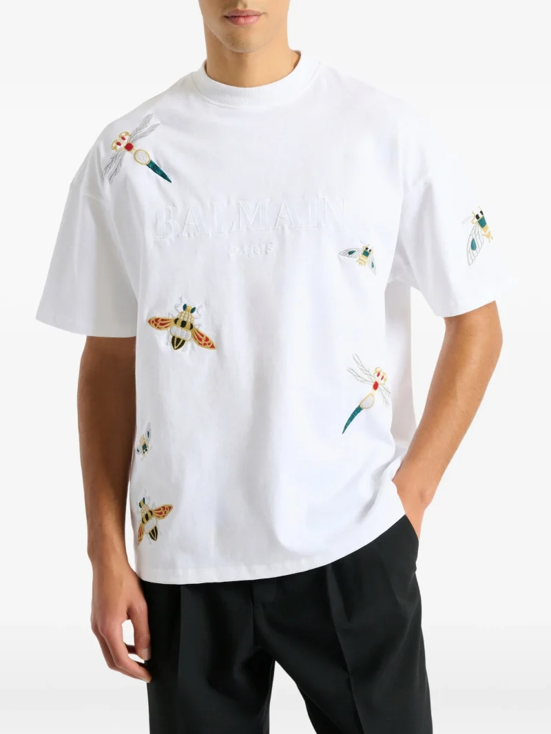 Tricou Balmain embroidered Balmain Insect alb - imagine 5