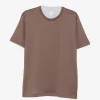 Tricou Eleventy layered-trim cotton maro