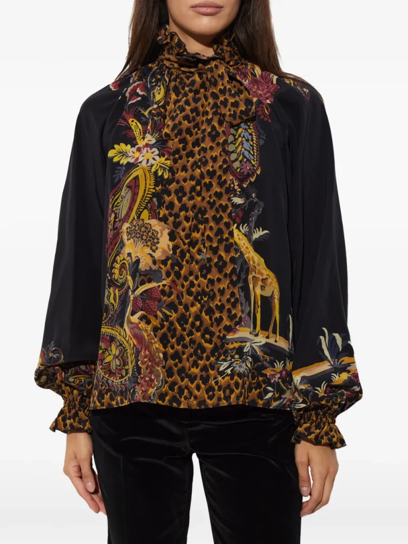 Bluza ETRO Animal-Print Silk negru - imagine 4