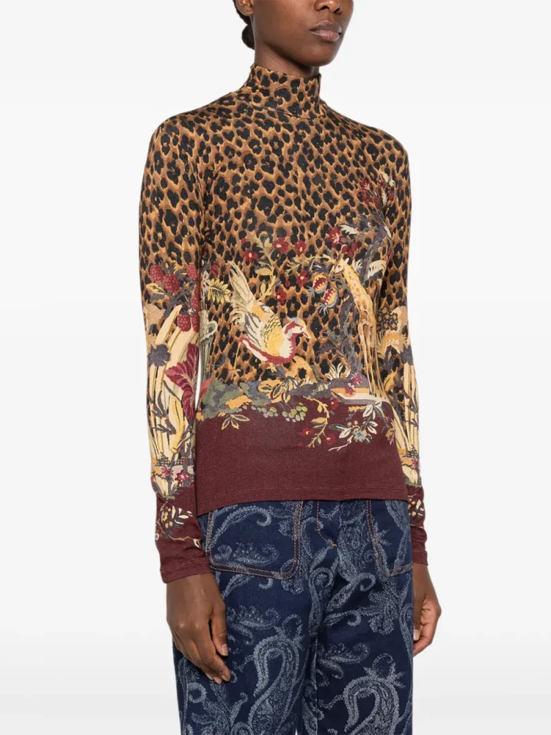 Bluza ETRO Leopard-Print Floral-Print maro - imagine 3