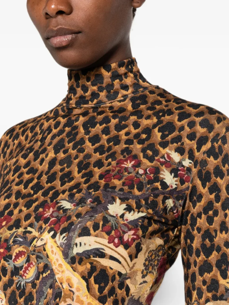 Bluza ETRO Leopard-Print Floral-Print maro - imagine 5