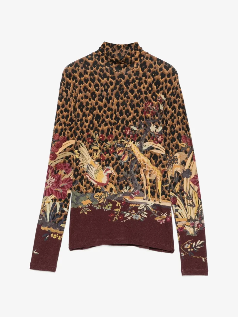 Bluza ETRO Leopard-Print Floral-Print maro