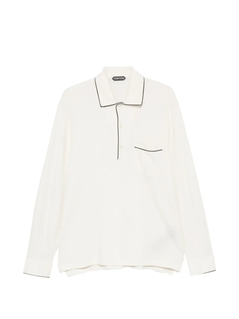 Bluza polo Tom Ford Piped-Trim Long-Sleeved ecru
