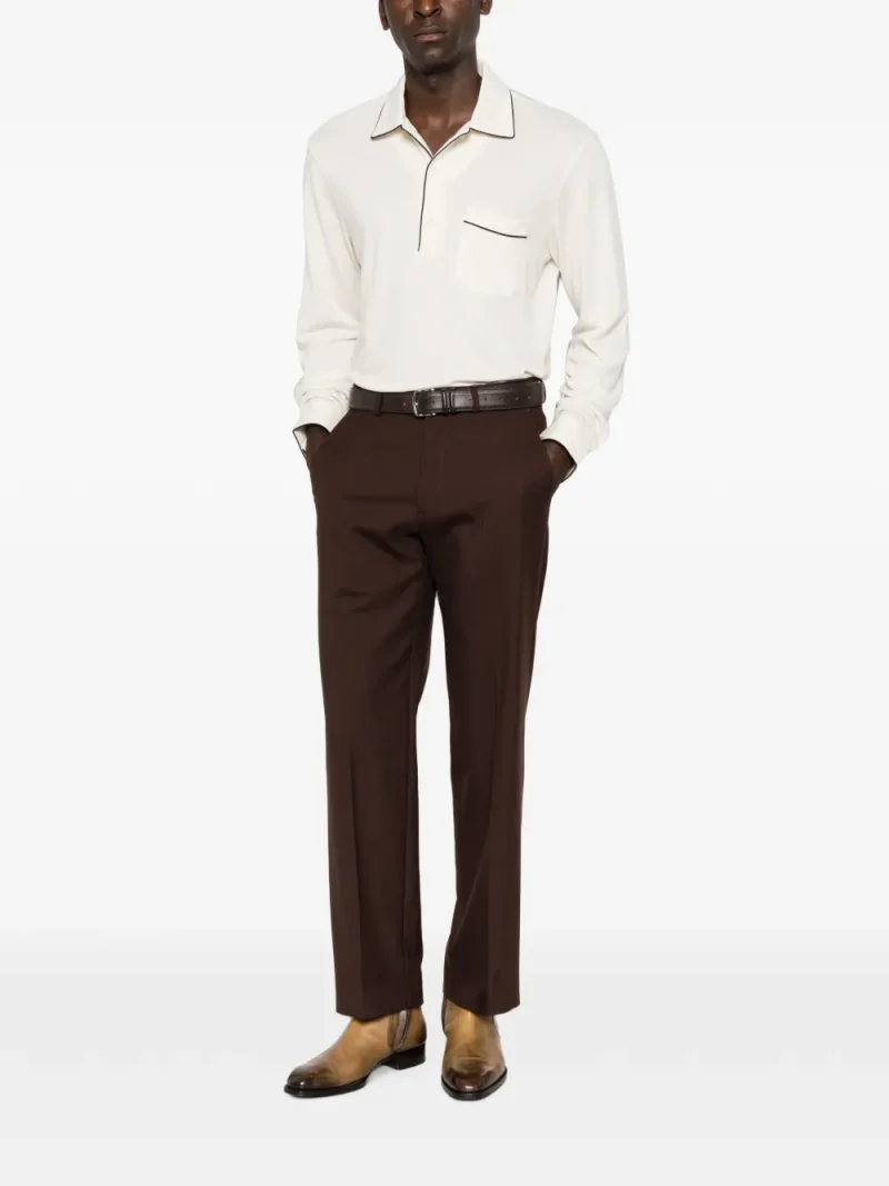 Bluza polo Tom Ford Piped-Trim Long-Sleeved ecru - imagine 4