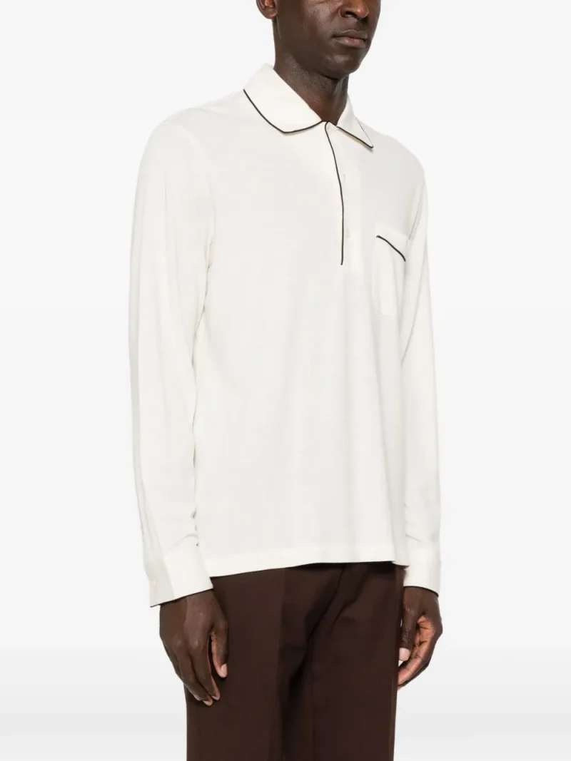 Bluza polo Tom Ford Piped-Trim Long-Sleeved ecru - imagine 3