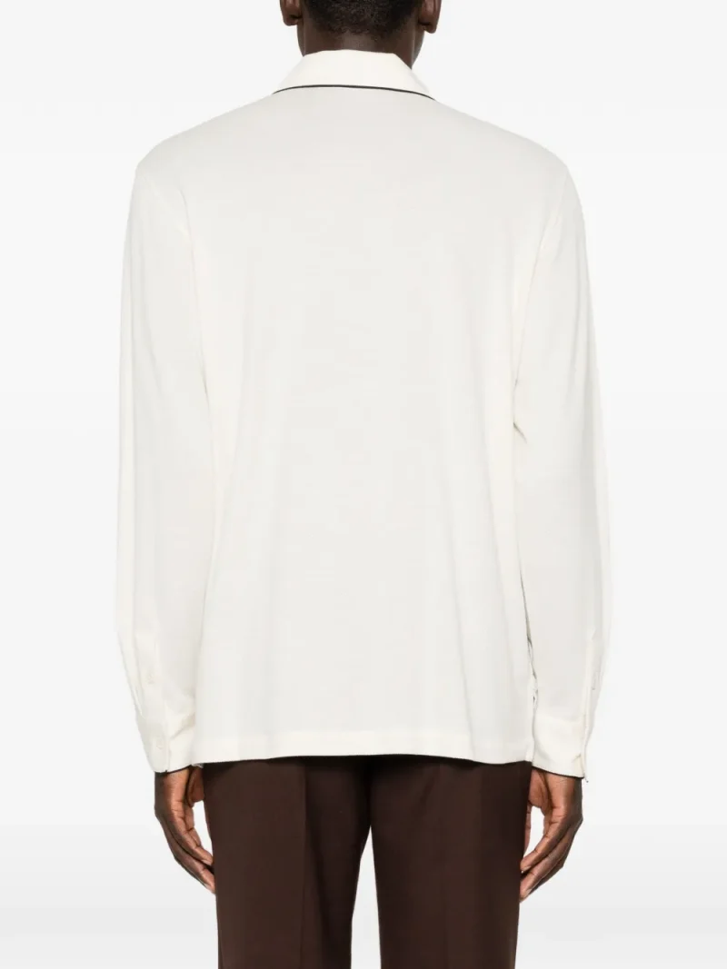 Alternative view of Bluza polo Tom Ford Piped-Trim Long-Sleeved ecru