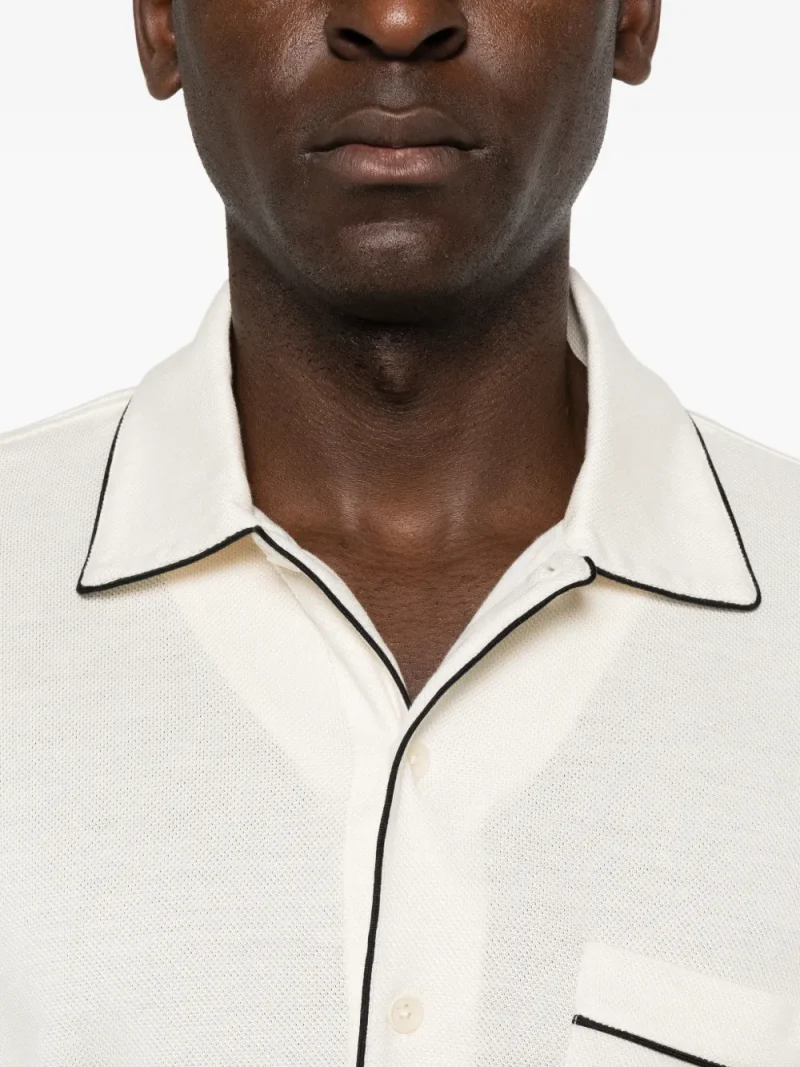 Bluza polo Tom Ford Piped-Trim Long-Sleeved ecru - imagine 5