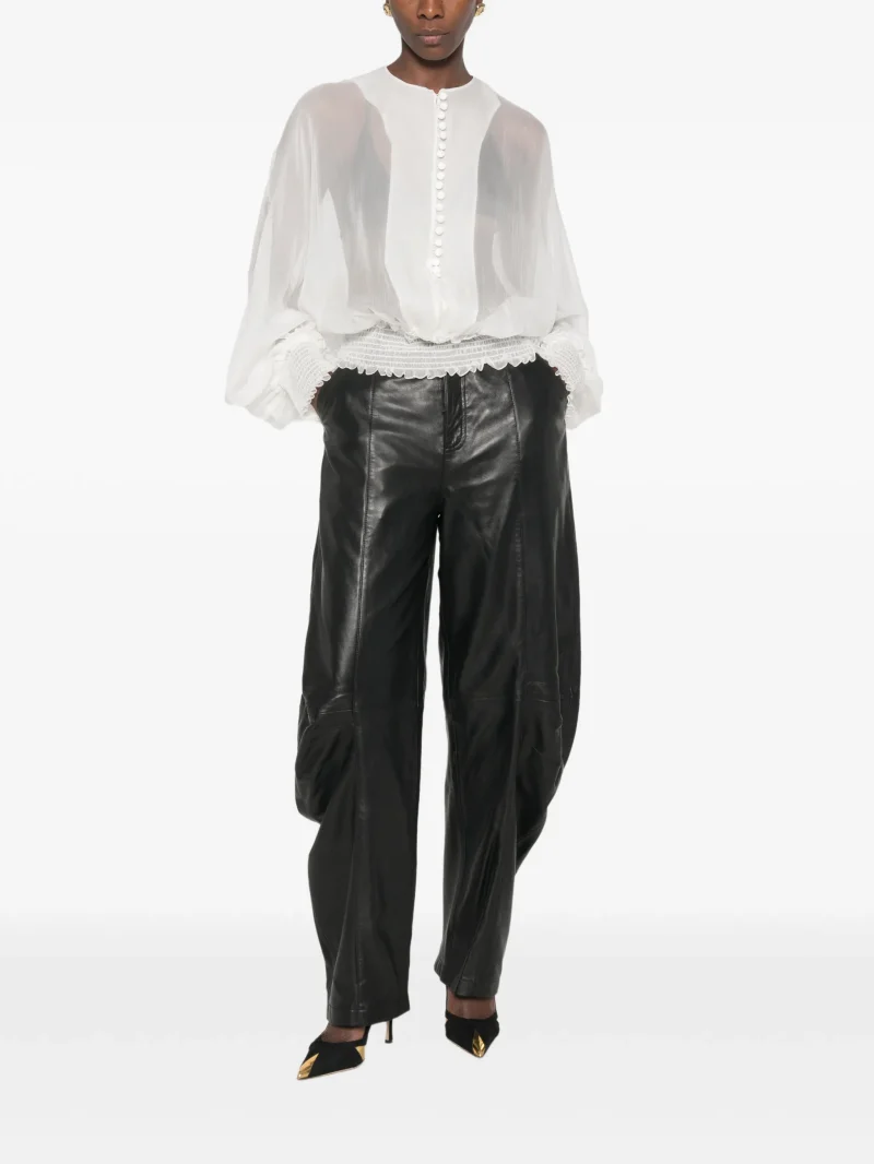 Camasa Balmain Smocked-Waist Silk-Chiffon alb - imagine 4