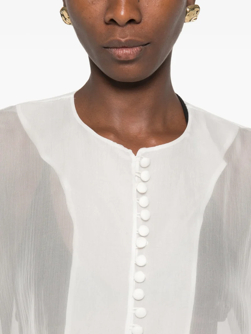 Camasa Balmain Smocked-Waist Silk-Chiffon alb - imagine 5