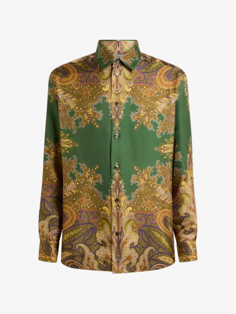 Camasa ETRO Silk Twill Paisley Printed verde
