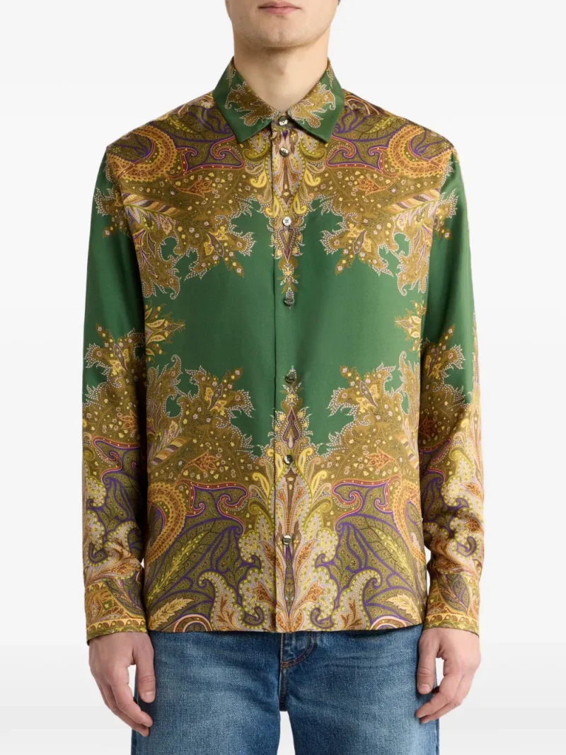 Camasa ETRO Silk Twill Paisley Printed verde - imagine 3