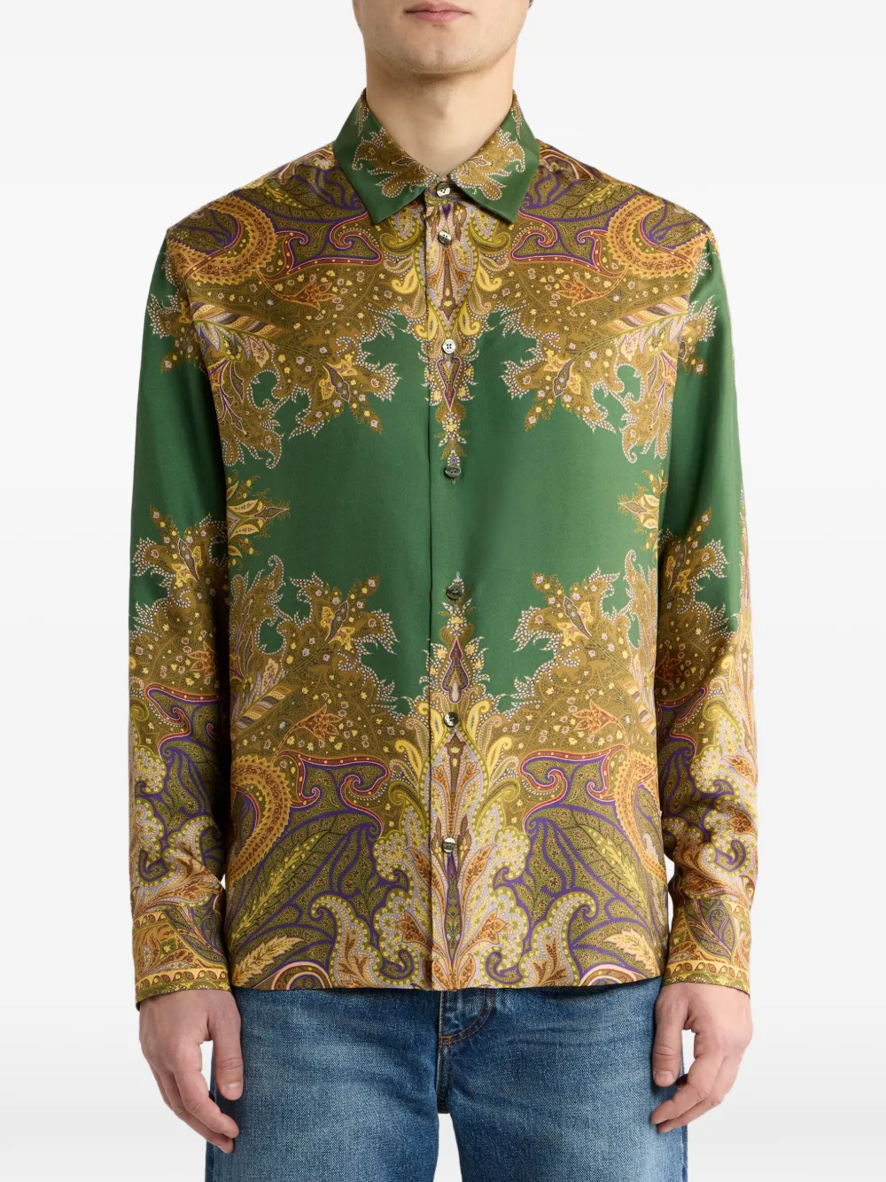Camasa ETRO Silk Twill Paisley Printed verde - imagine 3