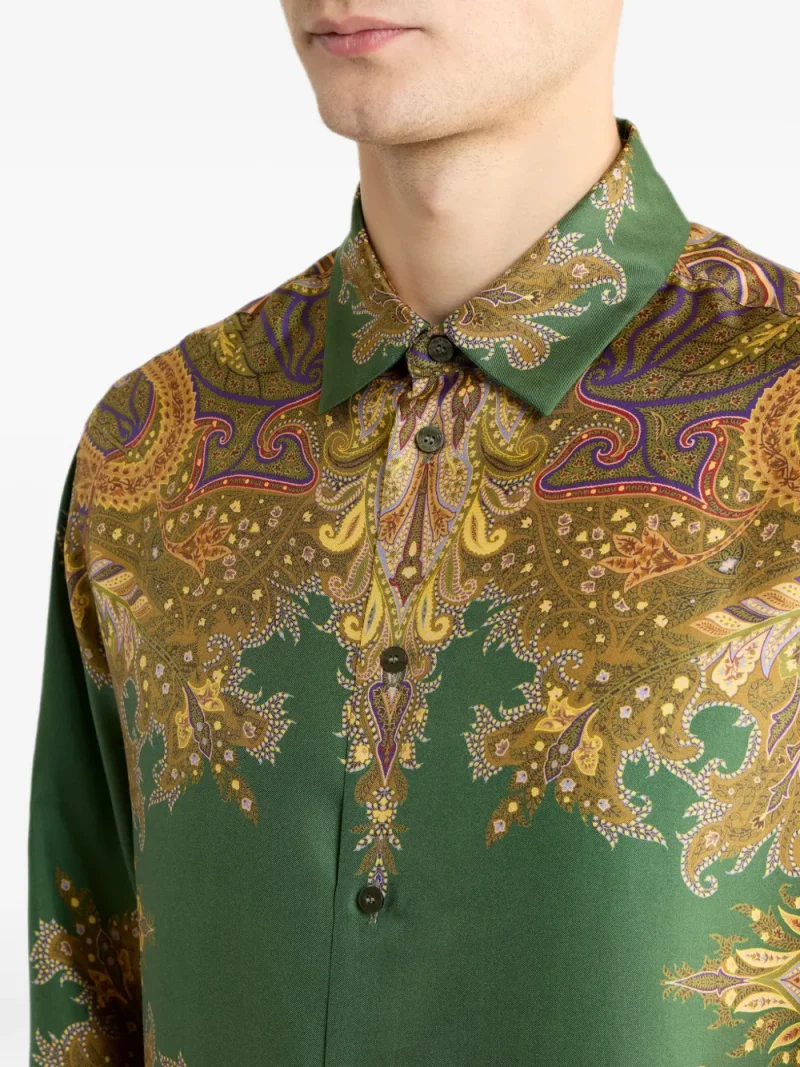 Camasa ETRO Silk Twill Paisley Printed verde - imagine 5