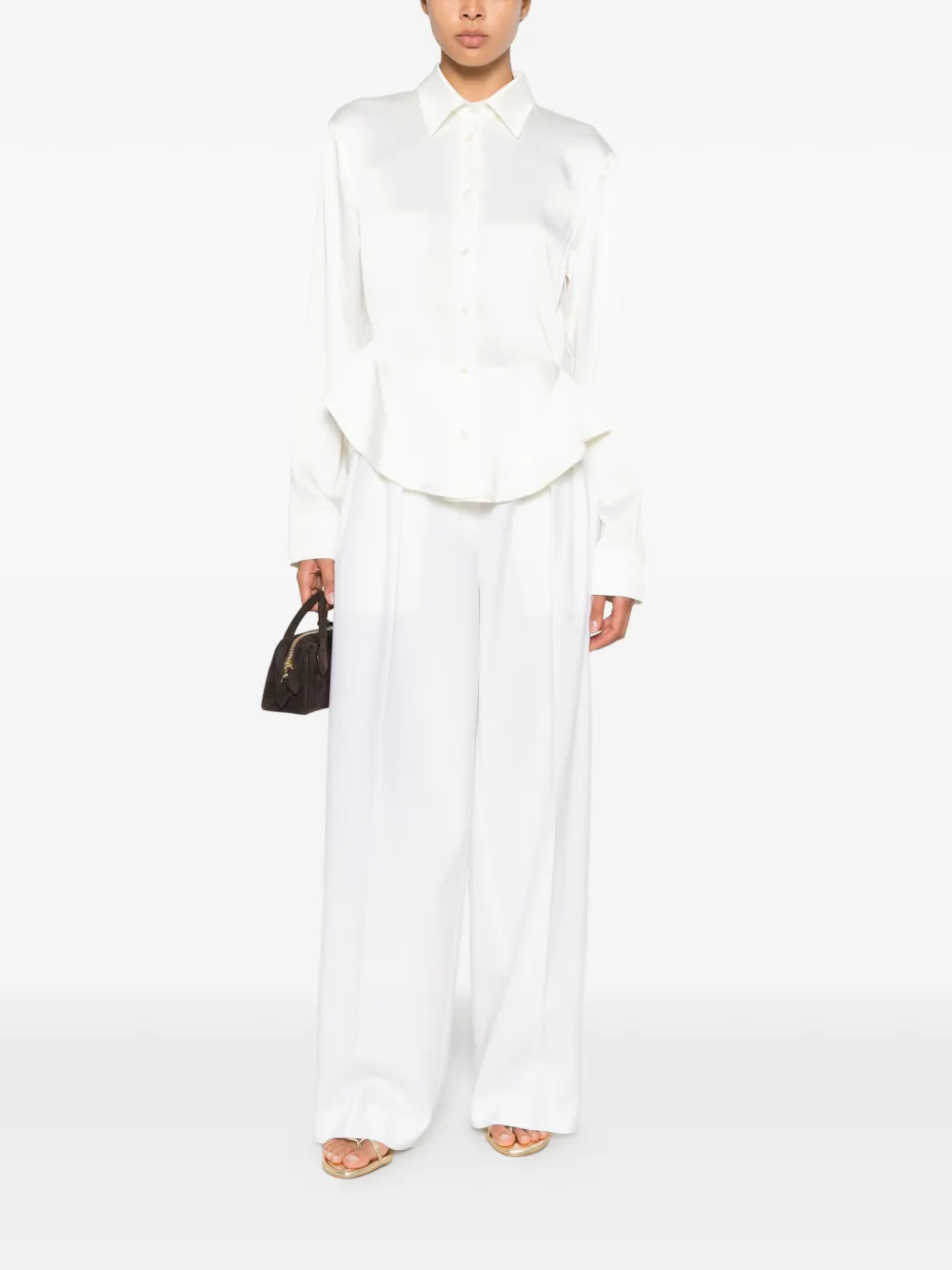 Camasa Stella McCartney Peplum-Hem Long-Sleeve bej - imagine 4