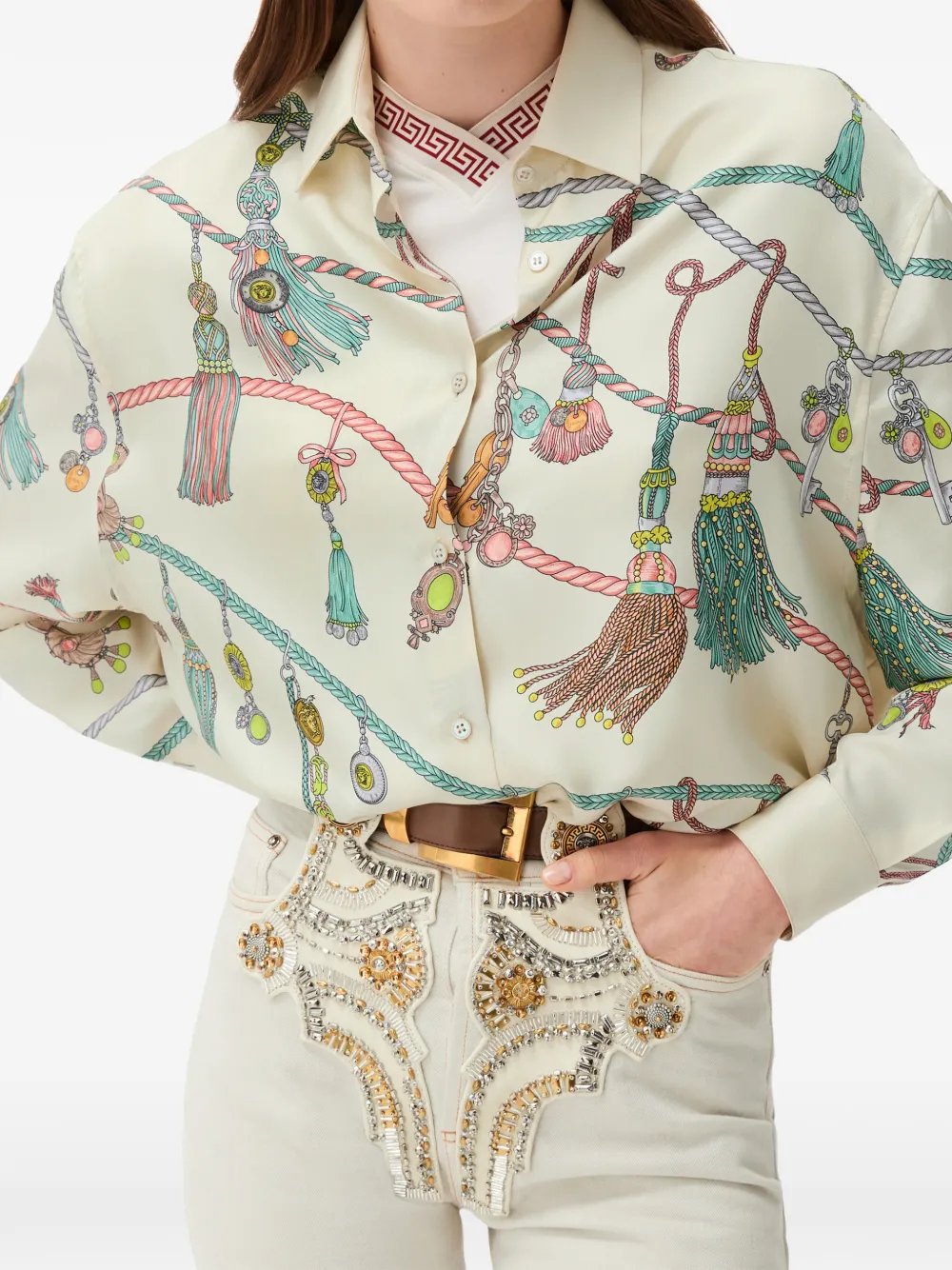 Camasa Versace Printed Silk Twill bej - imagine 3