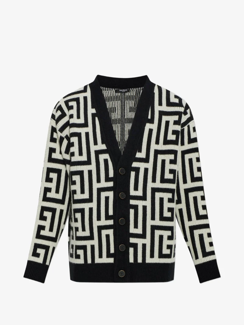 Cardigan Balmain monogram-pattern negru