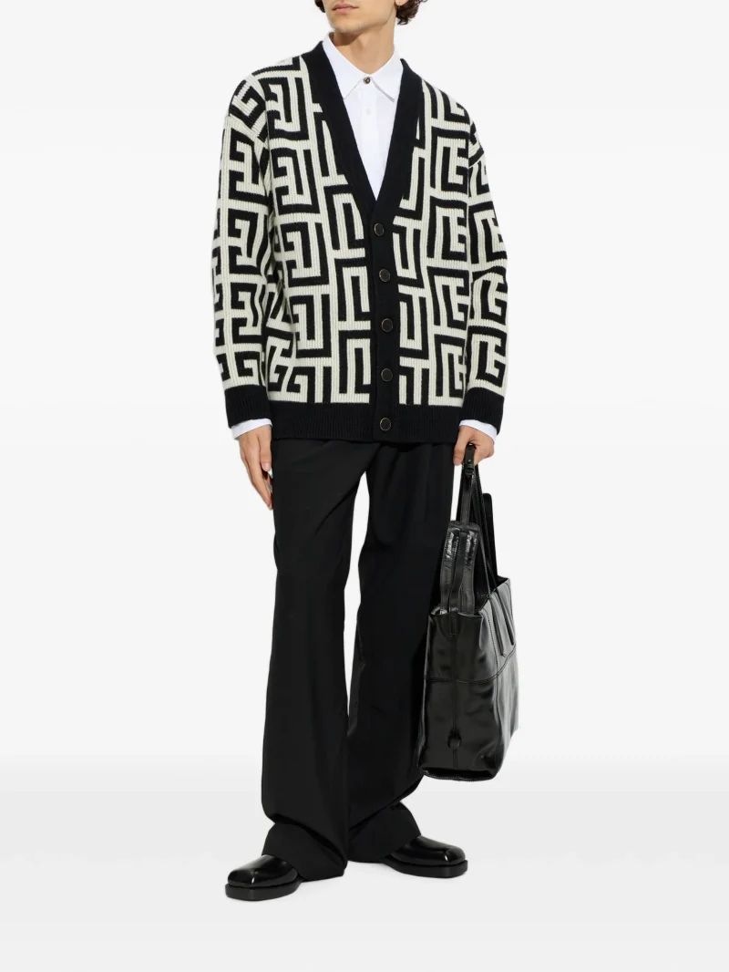 Alternative view of Cardigan Balmain monogram-pattern negru