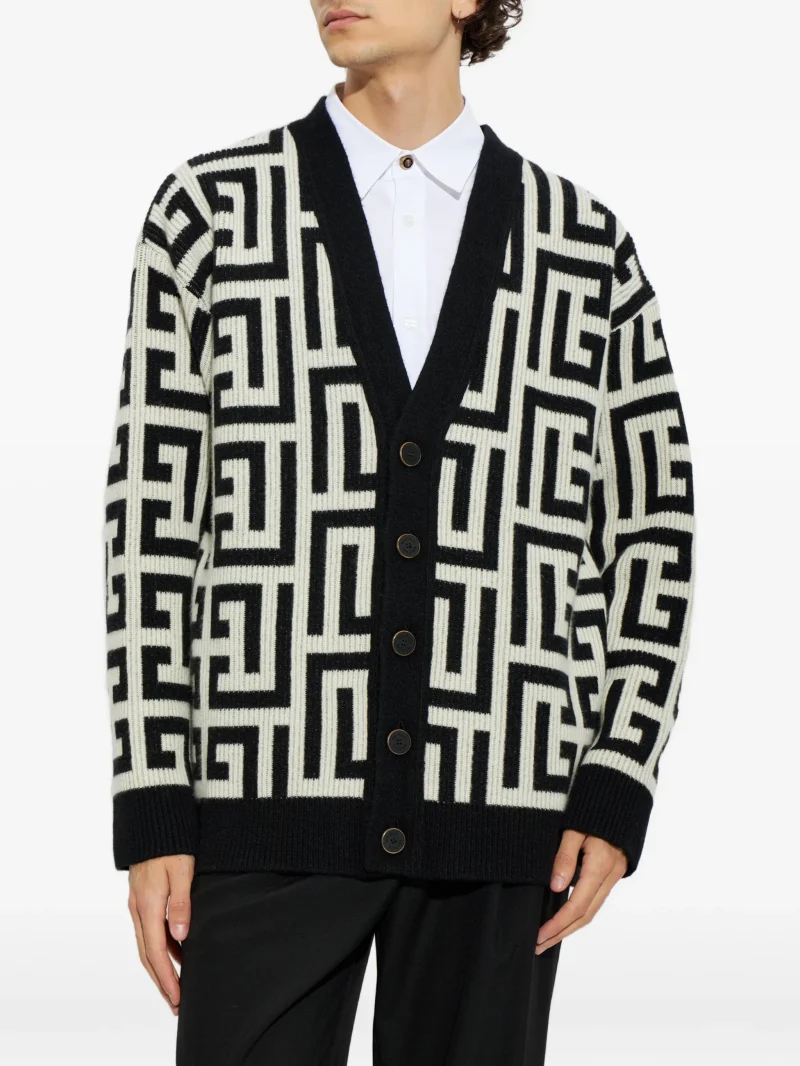 Cardigan Balmain monogram-pattern negru - imagine 5