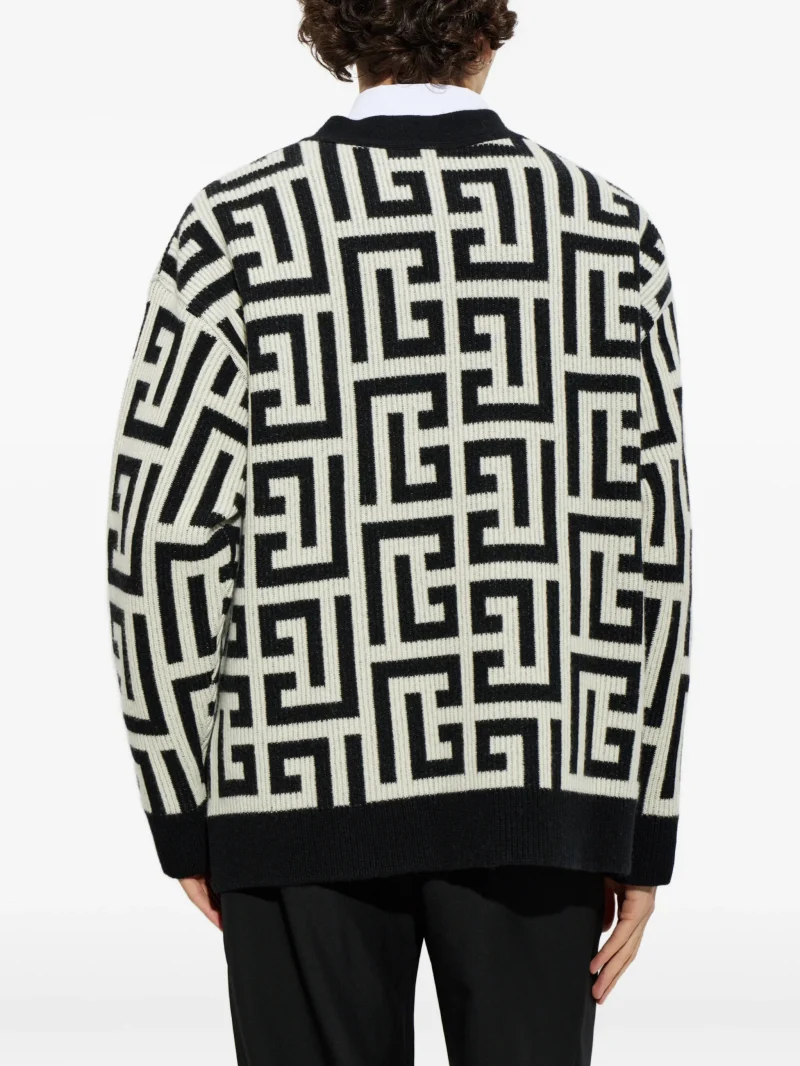 Cardigan Balmain monogram-pattern negru - imagine 4