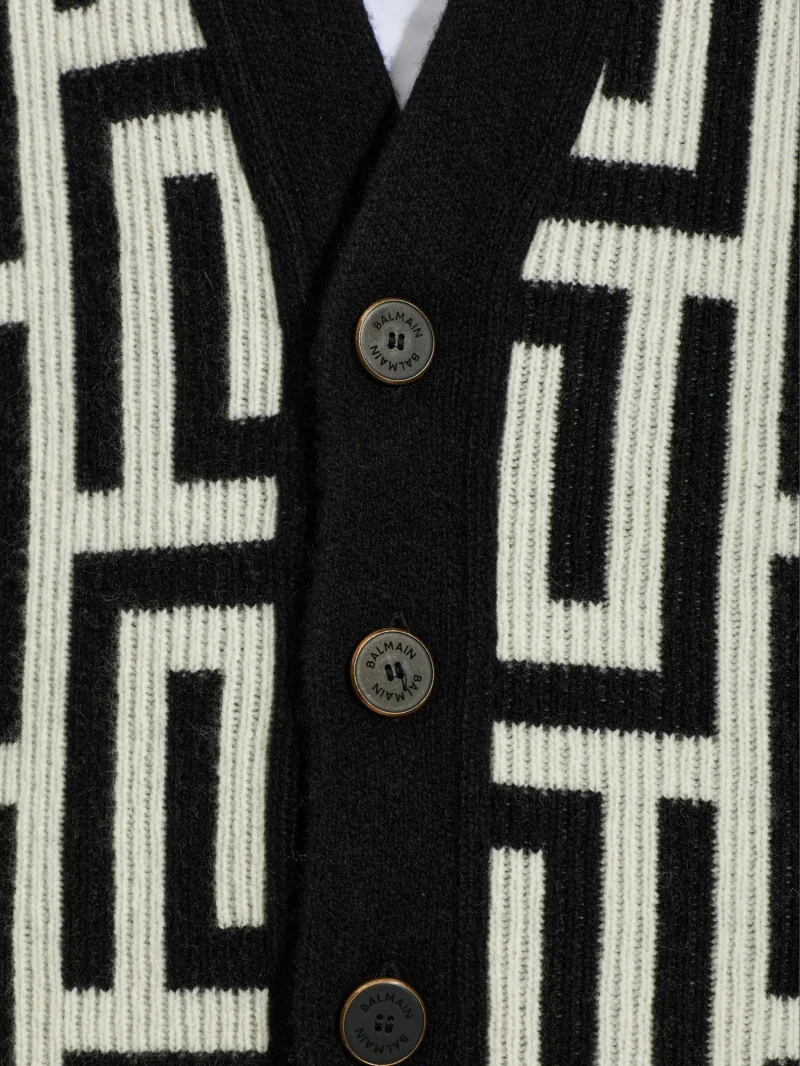 Cardigan Balmain monogram-pattern negru - imagine 3