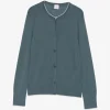 Cardigan Eleventy Contrast-Trim Wool verde