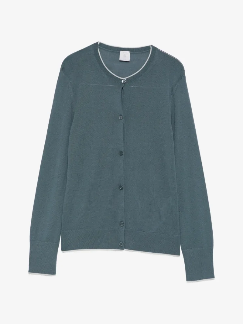 Cardigan Eleventy Contrast-Trim Wool verde