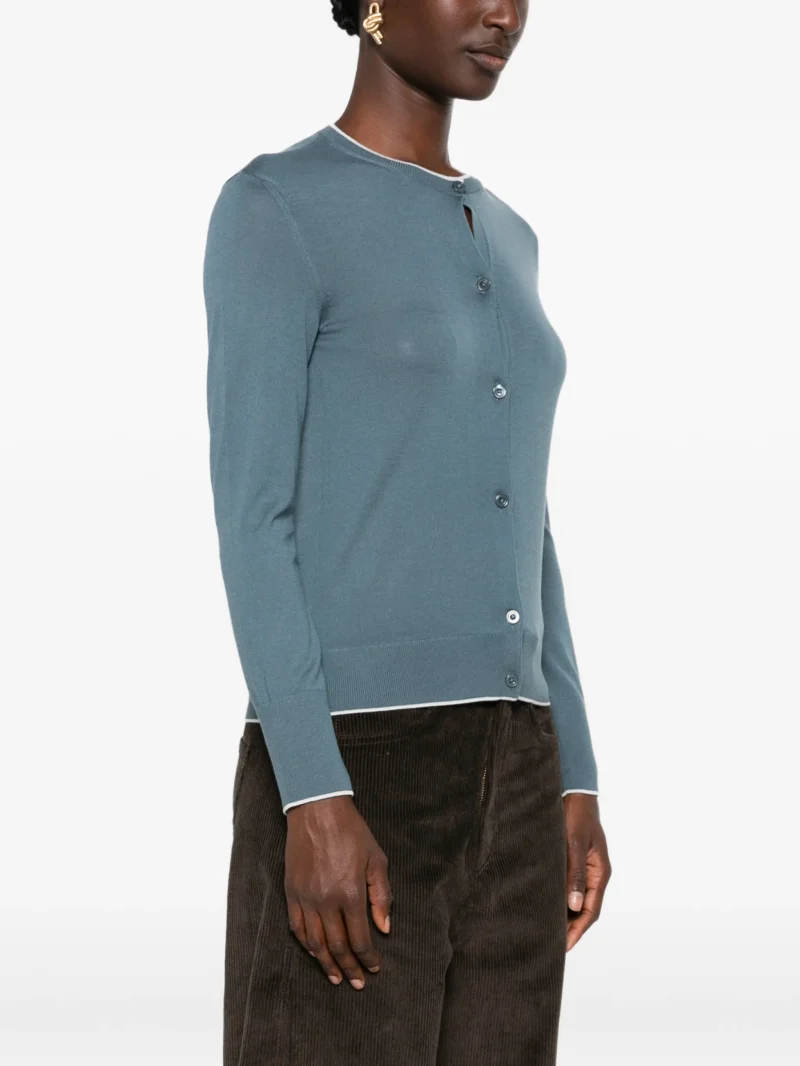 Cardigan Eleventy Contrast-Trim Wool verde - imagine 3