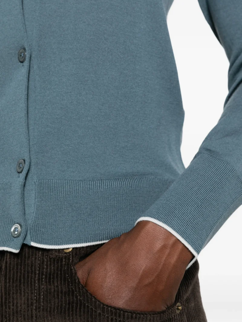 Cardigan Eleventy Contrast-Trim Wool verde - imagine 5