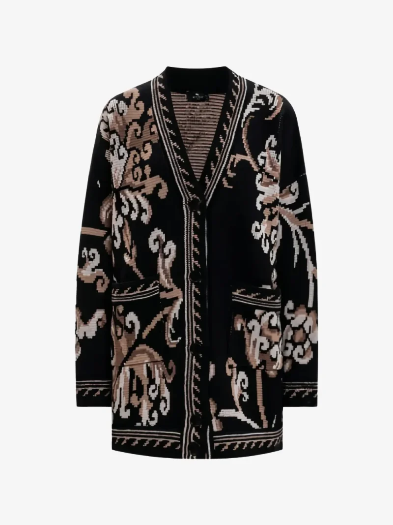 Cardigan ETRO Floral-Intarsia Wool negru