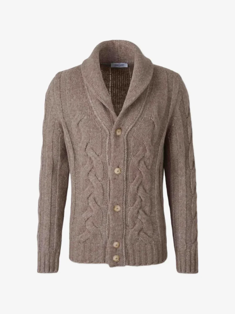 Cardigan Gran Sasso Cable-Knit Shawl-Collar bej