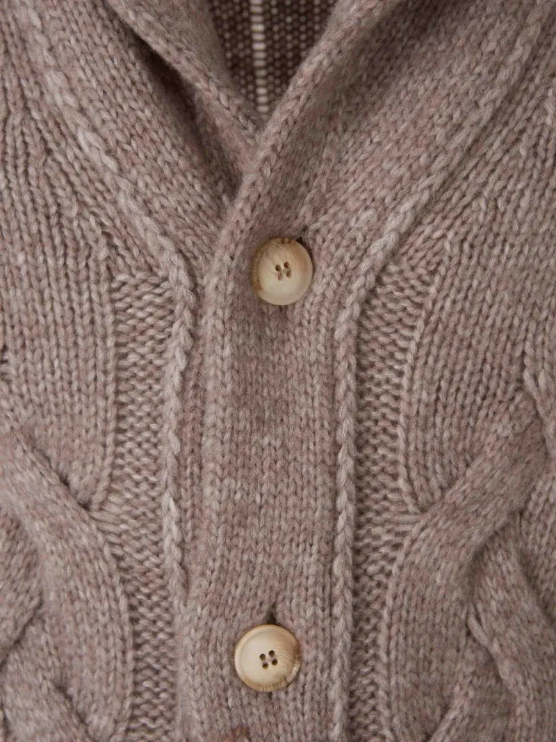 Cardigan Gran Sasso Cable-Knit Shawl-Collar bej - imagine 4