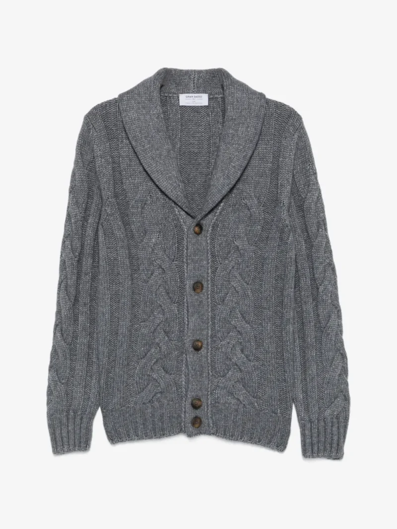 Cardigan Gran Sasso Cable-Knit Shawl-Collar gri