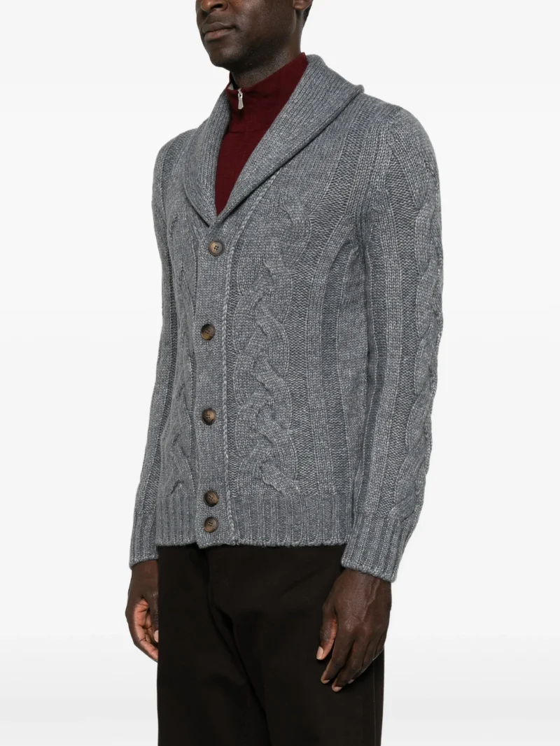 Cardigan Gran Sasso Cable-Knit Shawl-Collar gri - imagine 3