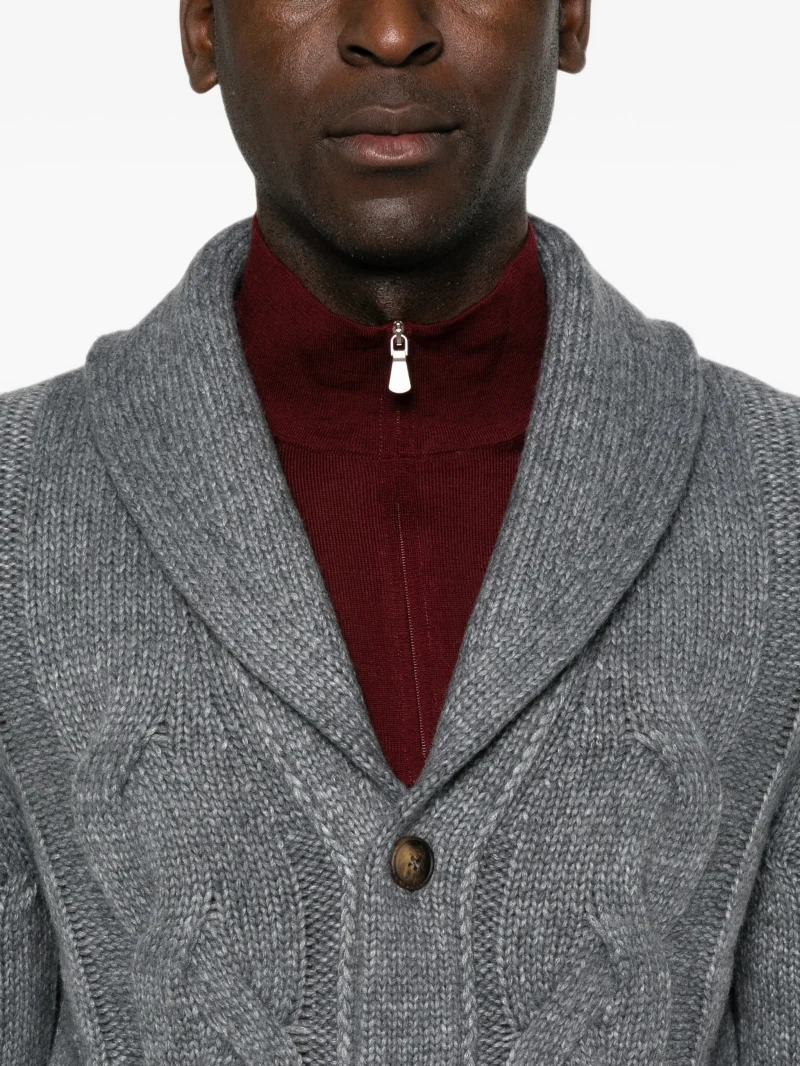 Cardigan Gran Sasso Cable-Knit Shawl-Collar gri - imagine 5