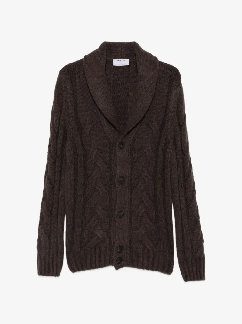 Cardigan Gran Sasso Cable-Knit Shawl-Collar maro