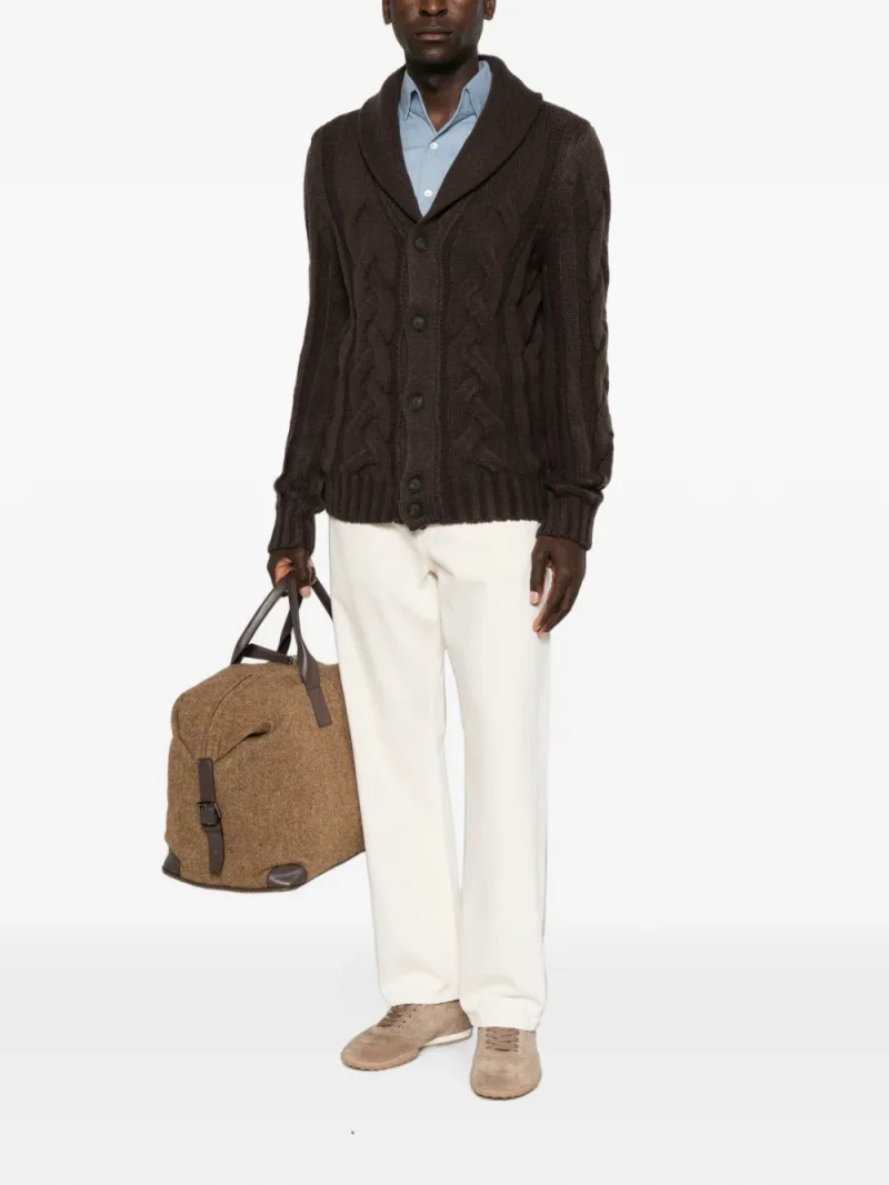 Cardigan Gran Sasso Cable-Knit Shawl-Collar maro - imagine 3