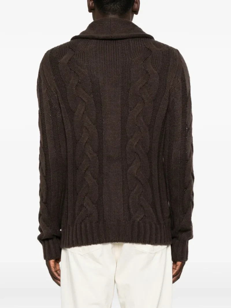 Alternative view of Cardigan Gran Sasso Cable-Knit Shawl-Collar maro