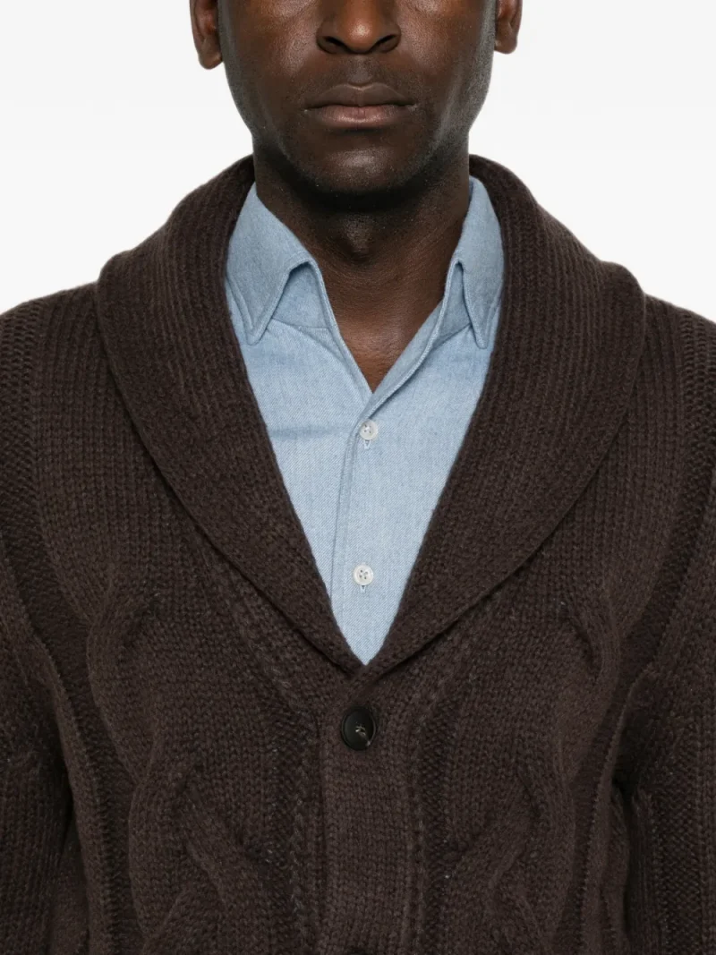 Cardigan Gran Sasso Cable-Knit Shawl-Collar maro - imagine 5