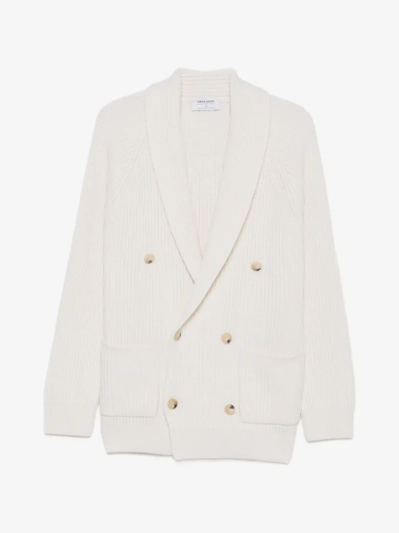 Cardigan Gran Sasso Double-Breasted Ribbed-Knit alb