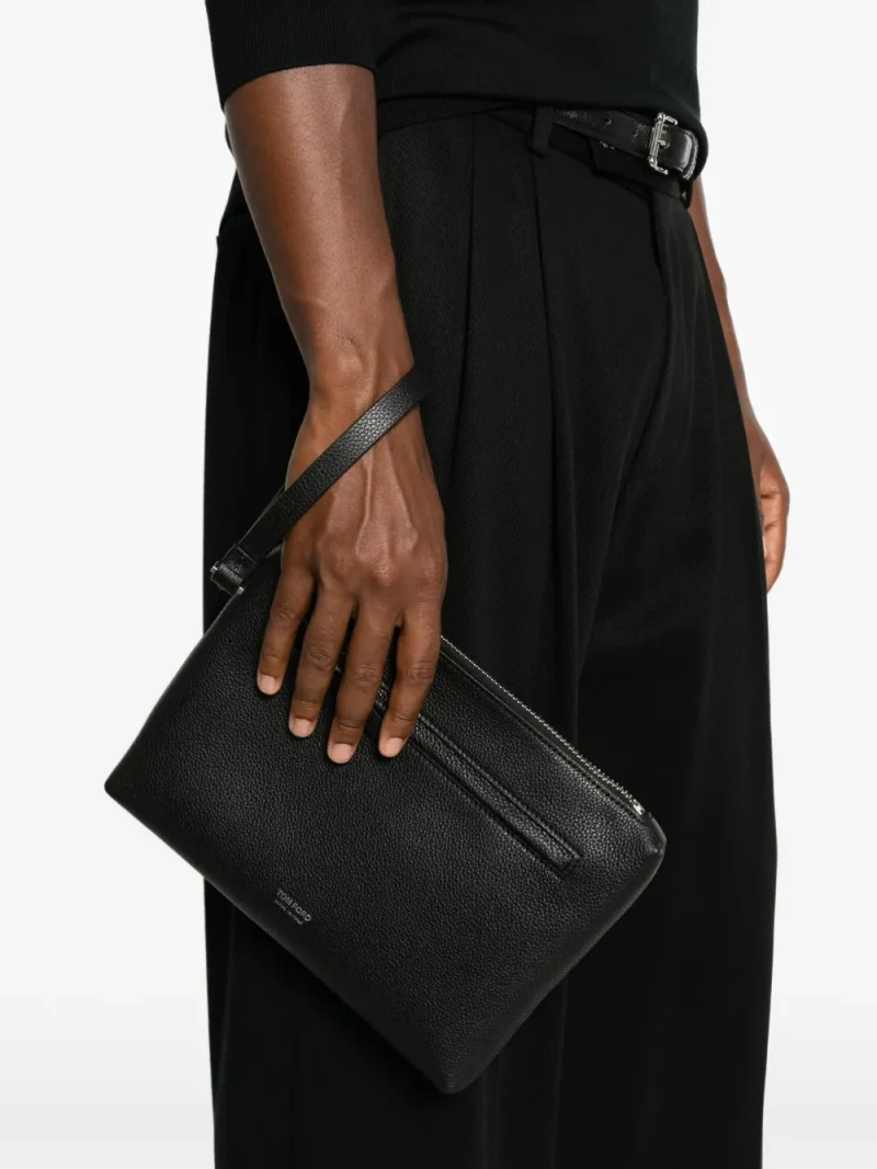 Clutch Tom Ford Grained Leather Wrist-Strap negru - imagine 3