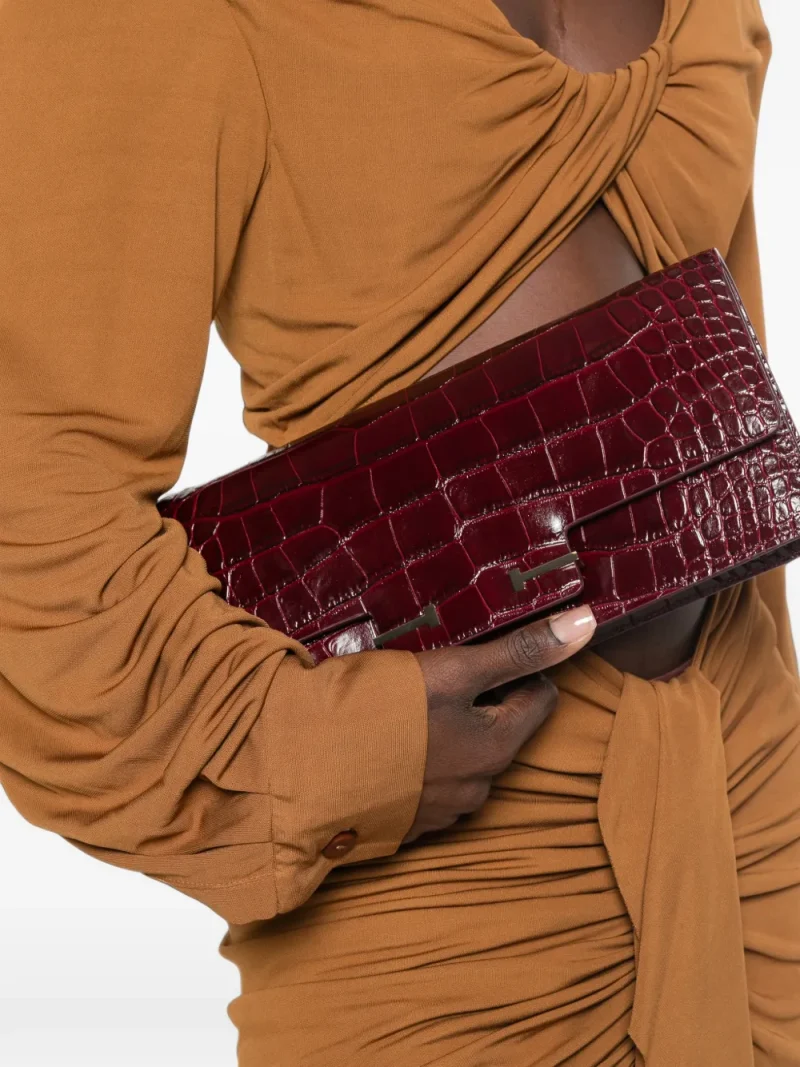 Clutch Tom Ford Lost Cherry Crocodile-Effect visiniu - imagine 3
