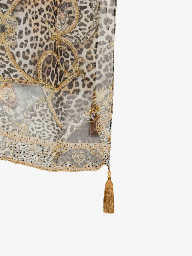 Esarfa Camilla Leopard-Print Tassel-Detail maro - imagine 3