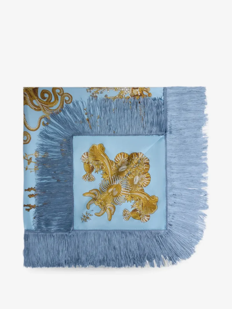 Esarfa La DoubleJ Reversible Fringe Foulard 90 albastru - imagine 4