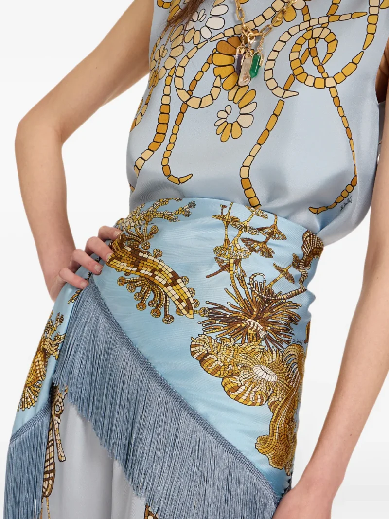 Alternative view of Esarfa La DoubleJ Reversible Fringe Foulard 90 albastru