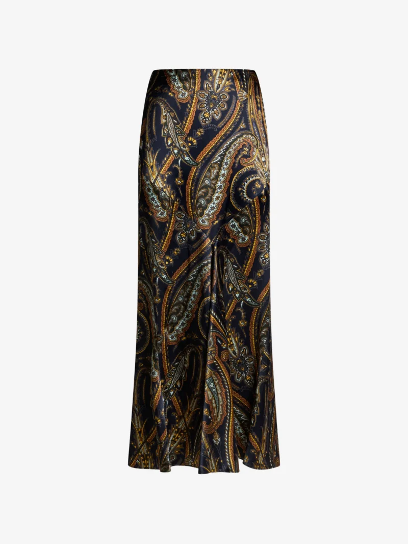 Fusta maxi ETRO Silk-Blend Satin Paisley Print multicolor